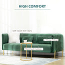 Divano 3 Posti 195x88x76 cm in Acciaio e Tessuto Vellutato Verde