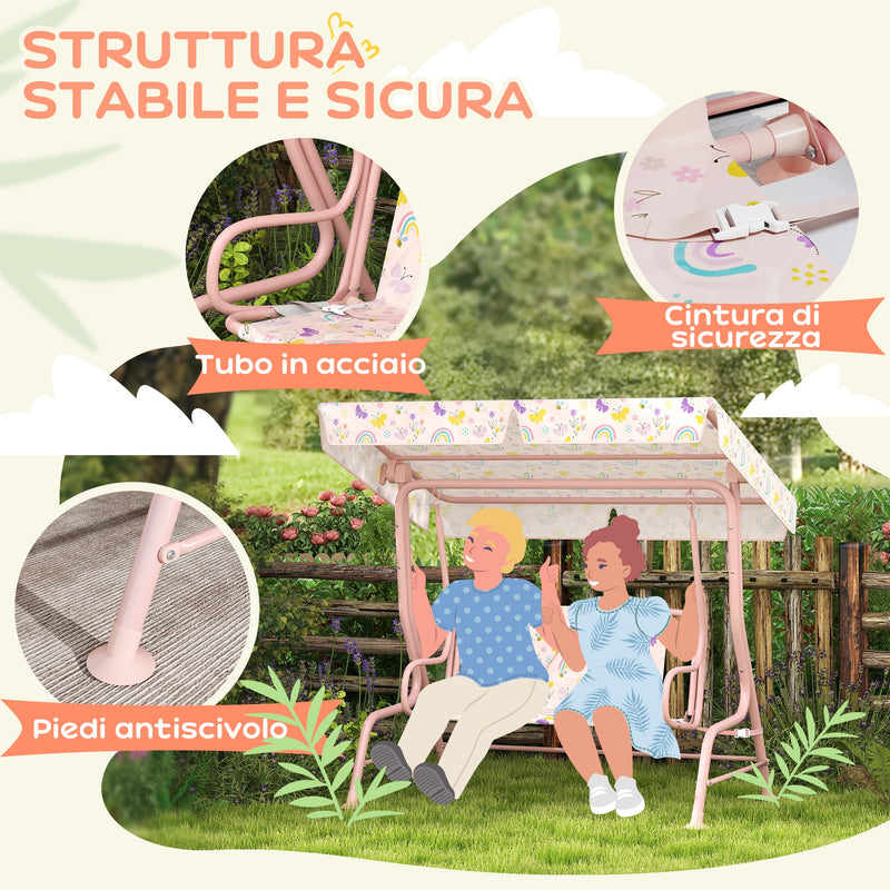 Dondolo per Bambini da Giardino a 2 Posti 112x75x120 cm a 2 Posti con Cinture di Sicurezza Rosa   