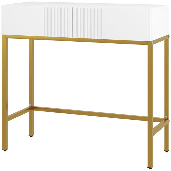 sconto Consolle da Ingresso Moderna 2 Cassetti 80x31,5x75 cm in Truciolato e Acciaio Bianco e Oro