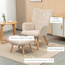 Poltrona Relax con Pouf Poggiapiedi in Velluto a Costine Beige   