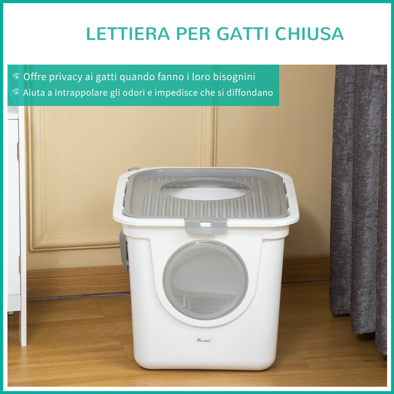 Lettiera per Gatti Chiusa 44x55x39 cm 2 Ingressi Vassoio Estraibile e Paletta Bianco