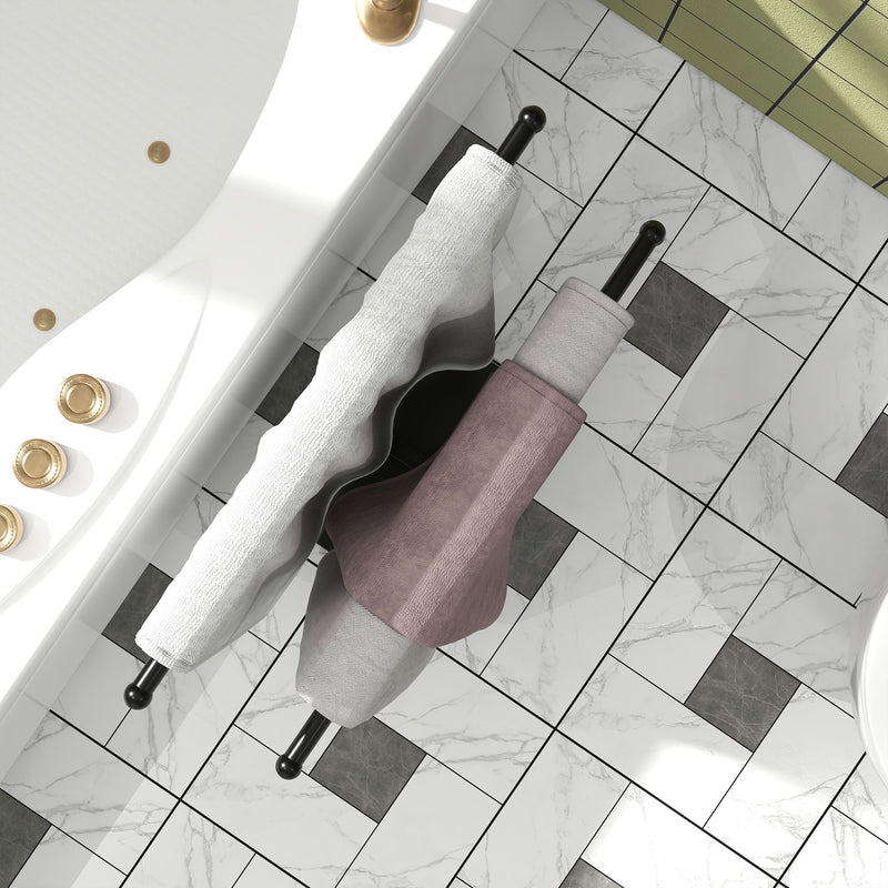 Piantana Portasciugamani da Bagno da Terra Autoportante 2 Bracci in Metallo 50x18,5x85 cm Nero