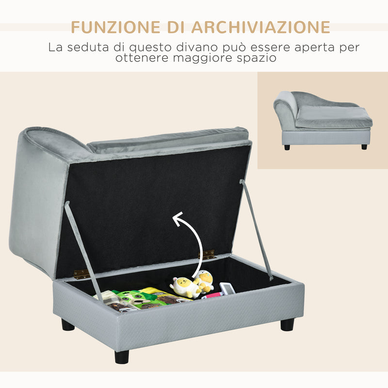 Cuccia Divanetto per Cani con Spazio Portaoggetti e Cuscino 76x45x43 cm Grigio Chiaro