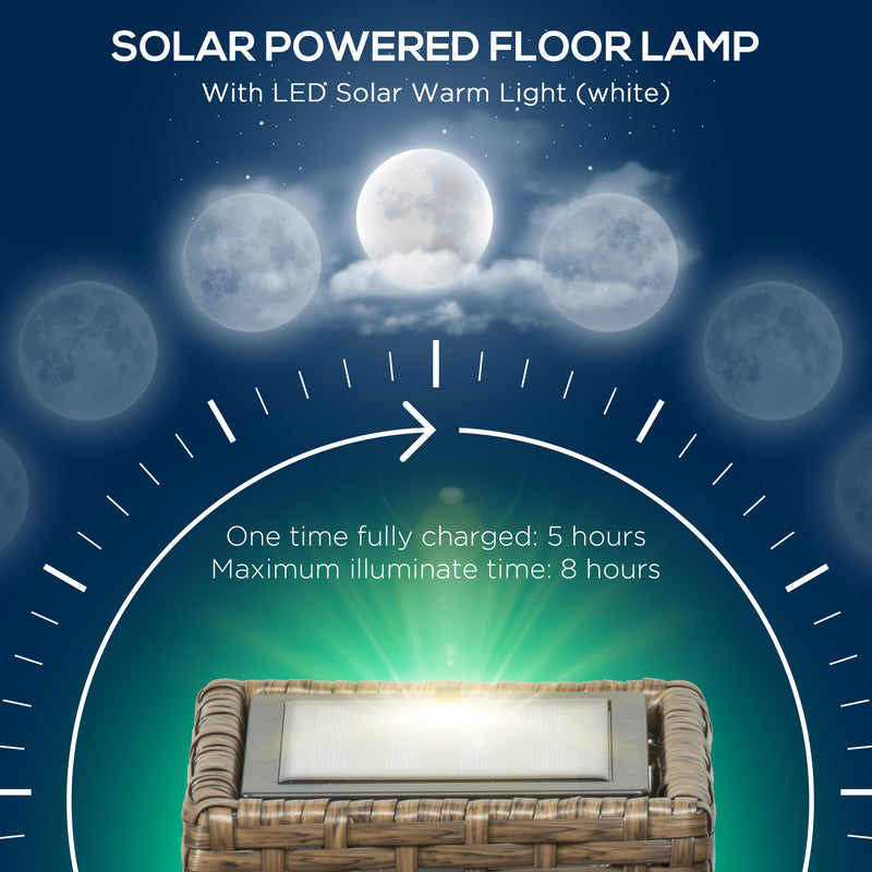 Lampada Solare da Giardino con Pannello di Ricarica 15,5x15,5x46 cm in Acciaio e Rattan Nero e Marrone