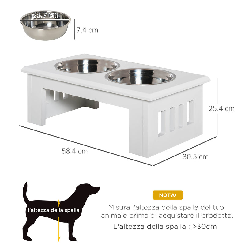 Ciotole Rialzate per Cani Piccoli e Taglia Media con 2 Ciotole in Acciaio Supporto in MDF Bianco  