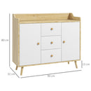 Mobile Credenza 3 Cassetti 90x32x80A cm in Truciolato e Legno di Pino Bianco