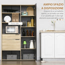 Credenza Moderna da Cucina 110x41,5x180 cm con Armadietto Cassetto e Porta Calici in MDF Legno Naturale e Grigio