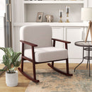 Poltrona a Dondolo 66x78x76 cm in Tessuto Effetto Lino e Legno Beige e Marrone