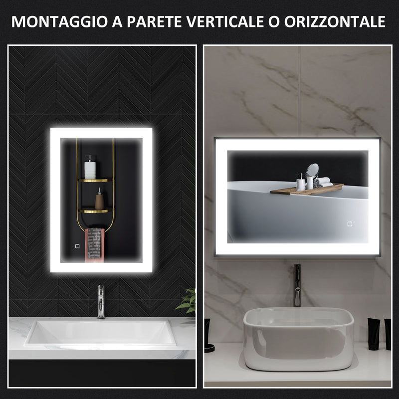 Specchio da Bagno 70x3x50 cm Illuminato a LED 3 Tonalità Cornice in Alluminio Nero  