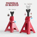 Set 2 Cavalletti Auto 6 Tonnellate di Capacità Altezza 38,5-60 cm Acciaio al Carbonio e Ghisa Rosso  