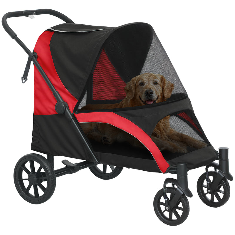 Passeggino per Cani Taglia Grande 124x67x100 cm Pieghevole con Finestre a Rete Nero  