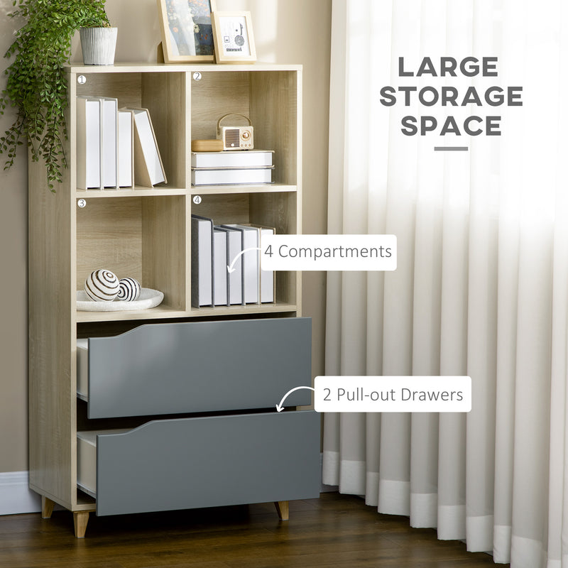 Libreria con 2 Cassetti 70,2x35x130 cm in Truciolato e MDF Naturale e Grigio