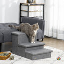 Scaletta per Cani 3 Gradini 63,5x42,5x40,5 cm in Tessuto Effetto Lino e MDF Grigio