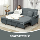 Divano Letto 3 Posti Clic Clac 196x90x89 cm con Schienale Reclinabile e 2 Cuscini Grigio   