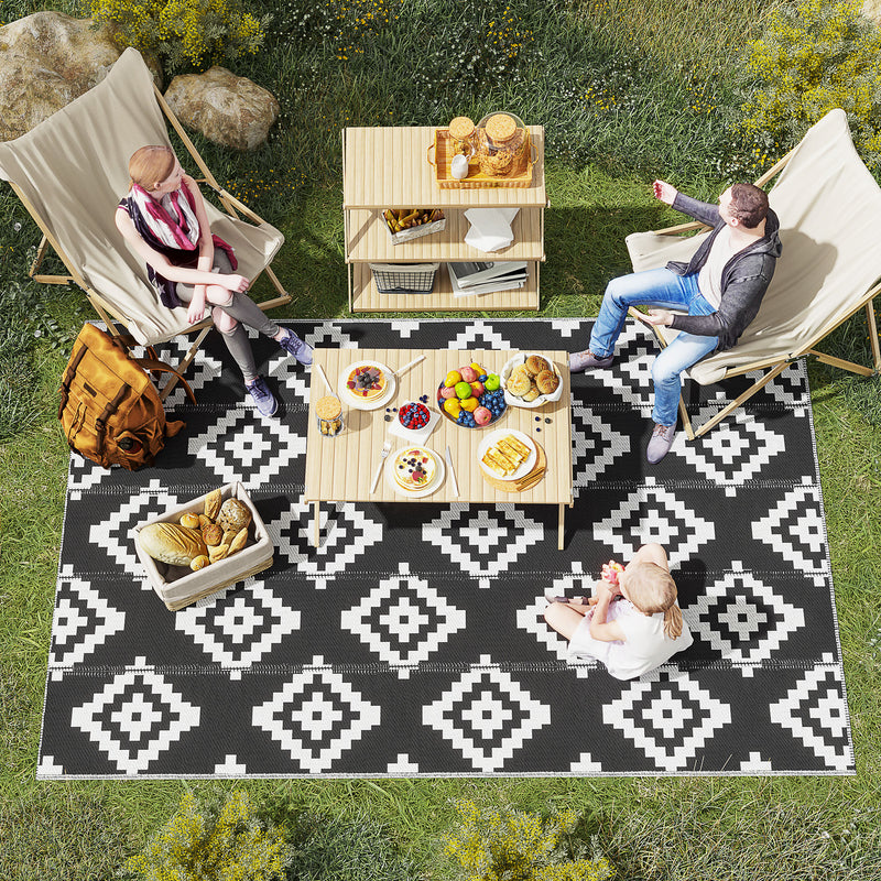 Tappeto da Esterno Reversibile 182x274 cm con Fantasia Geometrica Nero e Bianco   