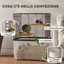 Gabbia per Criceti a 3 Piani 58x43x74 cm con Rampe e Accessori Nero   