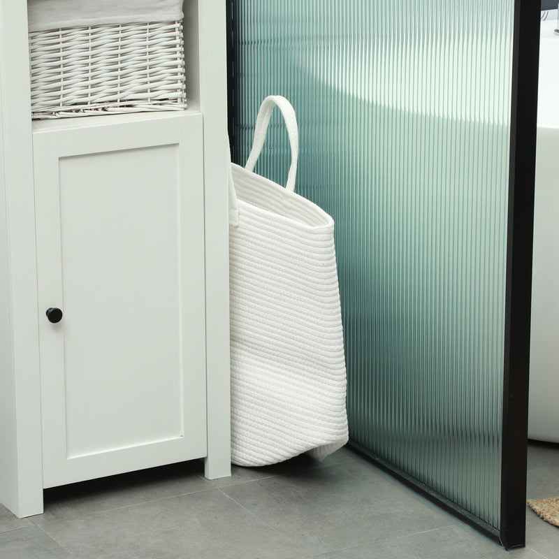 Cesto Portabiancheria Pieghevole con Manici 36L Ø38x45 cm in Cotone Naturale Bianco Crema 