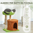 Albero Tiragraffi per Gatti con Casetta Lettino e Gioco 44x33x61 cm in Legno e Peluche Verde 