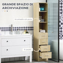 Mobile a Colonna per Bagno 30x45x173 cm 4 Cassetti 1 Anta in Vetro in Truciolato Legno Naturale