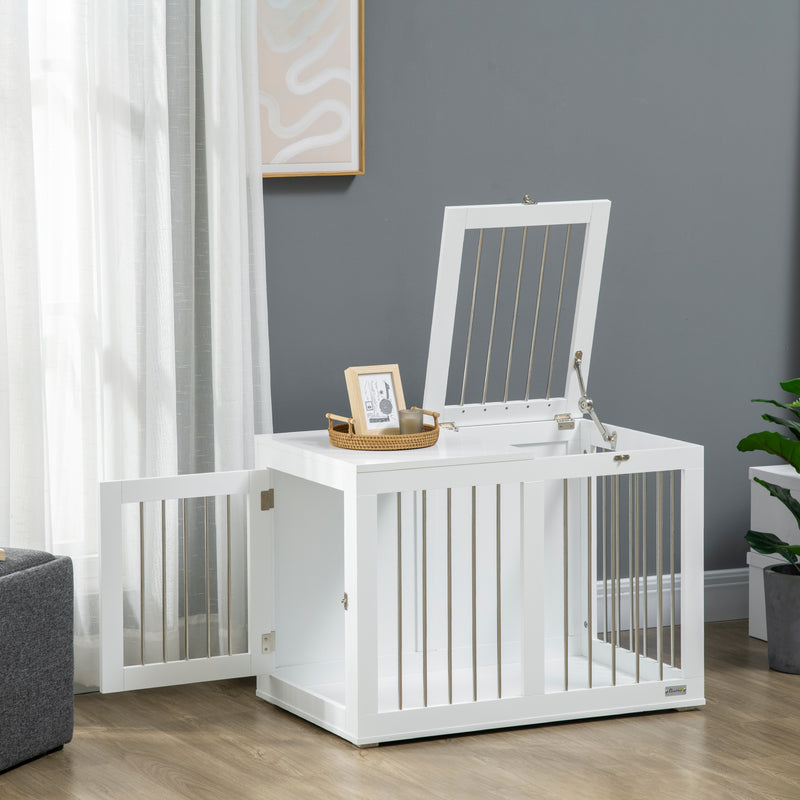 Casetta per Cani Taglia Media 80x50x56,5 cm con 2 Porte Bloccabili Gabbia in Acciaio e MDF Bianco  