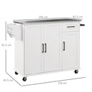 Carrello Isola da Cucina 128x45,5x91,5 cm in MDF e Acciaio Inox Bianco