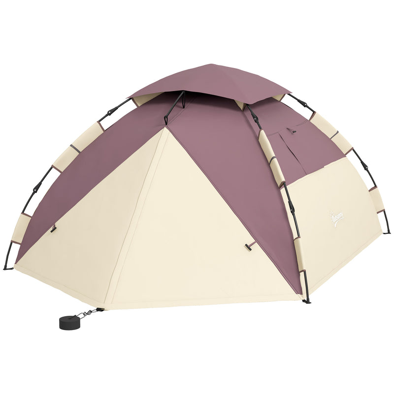 Tenda da Campeggio 2 Posti con 2 Finestre e Gancio 225x190x130 cm in Poliestere e Fibra di Vetro Cachi
