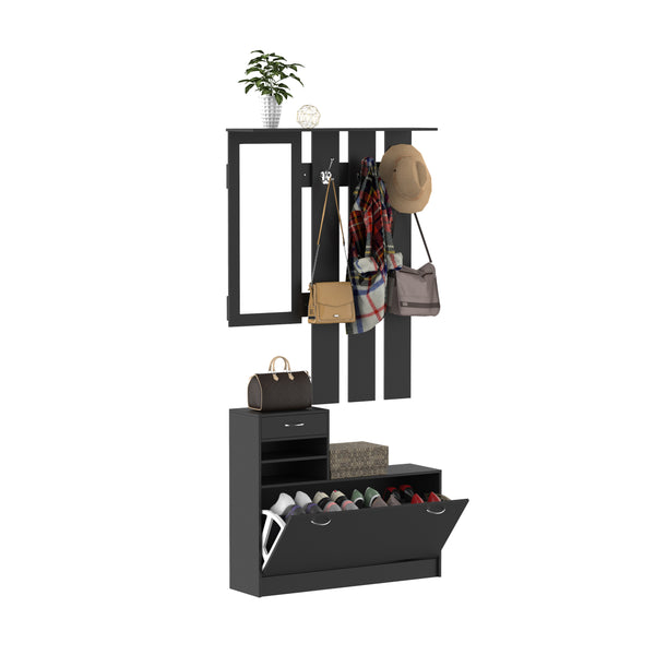 prezzo Mobile da Ingresso Appendiabiti con Scarpiera e Specchio 90x10x102 cm in Truciolato Nero