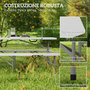 Set da Pic Nic Pieghevole a 3 Pezzi con Tavolo e 2 Panche in HDPE e Metallo Bianco e Grigio Chiaro     