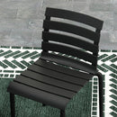 Set Tavolo e 4 Sedie Impilabili da Giardino in Acciaio e Doghe in Plastica   Nero