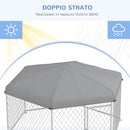 Recinto per Cani Taglia Grande 2,1x1,85x1,5m Tetto in Tessuto Oxford Anti UV Argento e Grigio