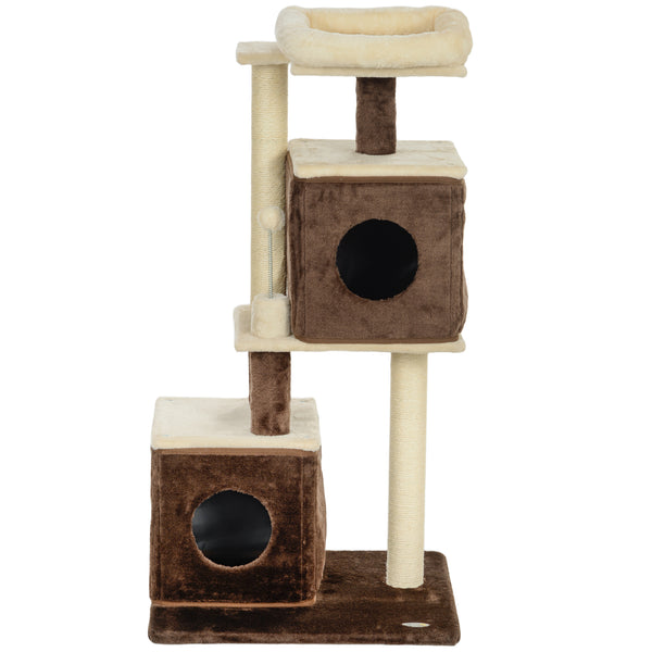 Albero Tiragraffi per Gatti 55x48x107 cm 2 Casette Lettino e Pallina in Tessuto Peluche Marrone e Beige online