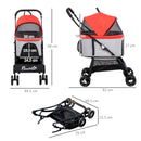 Passeggino per Cani Pieghevole 82x49,5x98 cm con Tettuccio Rosso