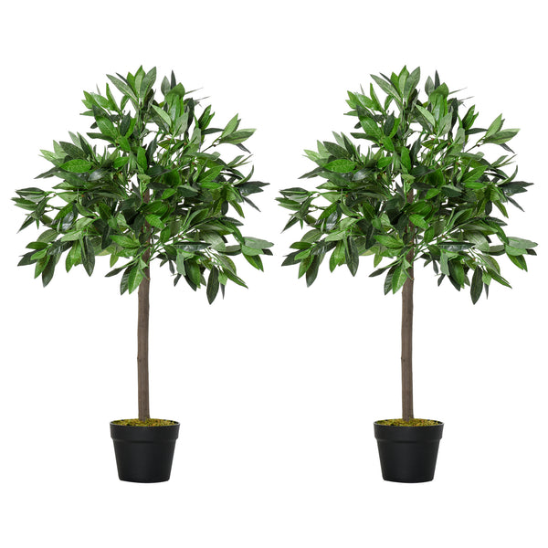 online Set di 2 Alberi Artificiali di Alloro per Interni ed Esterni H90 cm con Vaso Verde