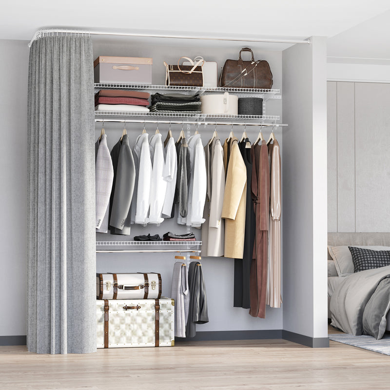 Set Appendiabiti a Muro 178,2x38,8x128 cm con 5 Mensole e 3 Barre Salvaspazio Bianco