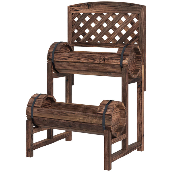 acquista Fioriera da Esterno a 2 Livelli con Fori di Drenaggio e Griglia 42x49x80 cm in Legno di Abete Marrone