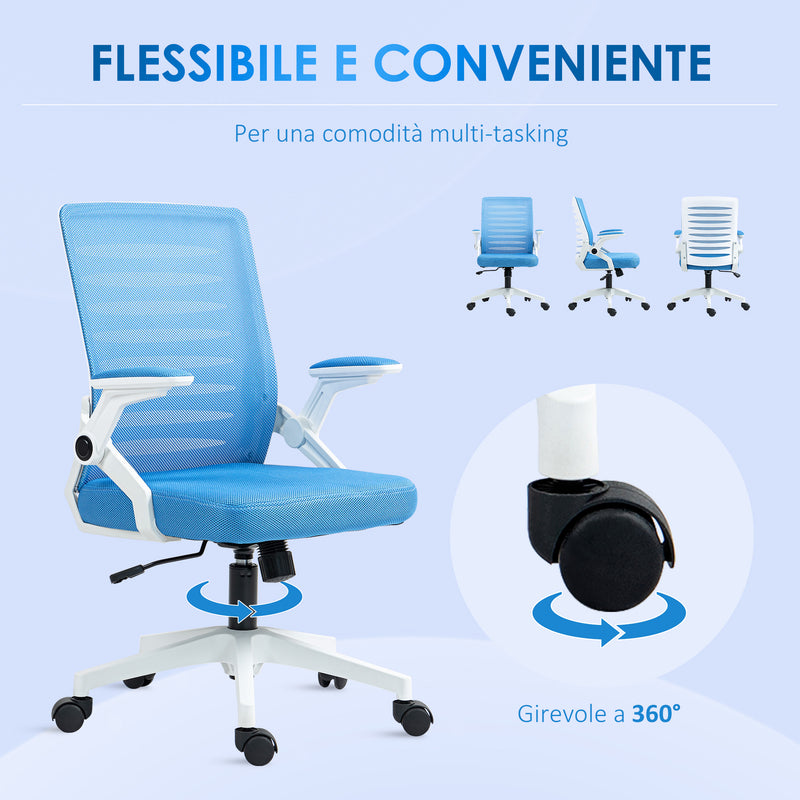Sedia Poltrona Operativa da Ufficio 54x54x89-99 cm in Tessuto Poliestere Bianca e Azzurra