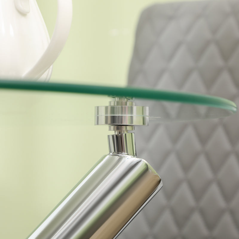 Tavolino Ø80x74 cm con Piano in vetro Gambe in Acciaio