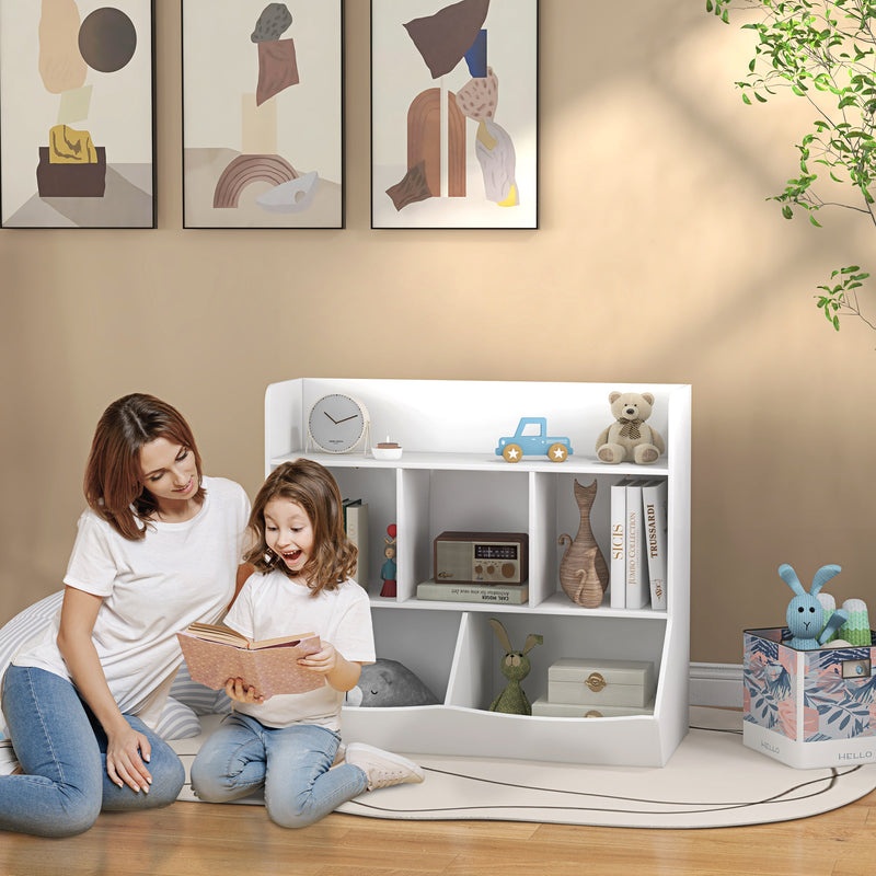 Mobile Portagiochi per Bambini a 3 Livelli con 5 Scomparti 91,5x43x79 cm in Legno Bianco