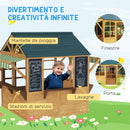 Casetta per Bambini 3-8 Anni 173x117x144 cm con 5 Finestre e 2 Lavagne in Legno di Abete Marrone e Blu  