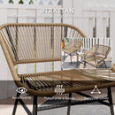 Set da Giardino 3 Pezzi 2 Sedie e Tavolino con Piano in Vetro in Rattan PE Legno Naturale  Beige e Nero   