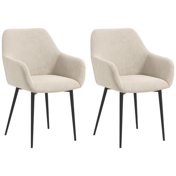 sconto Set 2 Sedie Imbottite Stile Nordico 54x57x80 cm Tessuto Effetto Velluto Crema