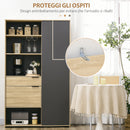 Credenza Moderna da Cucina 110x41,5x180 cm con Armadietto Cassetto e Porta Calici in MDF Legno Naturale e Grigio