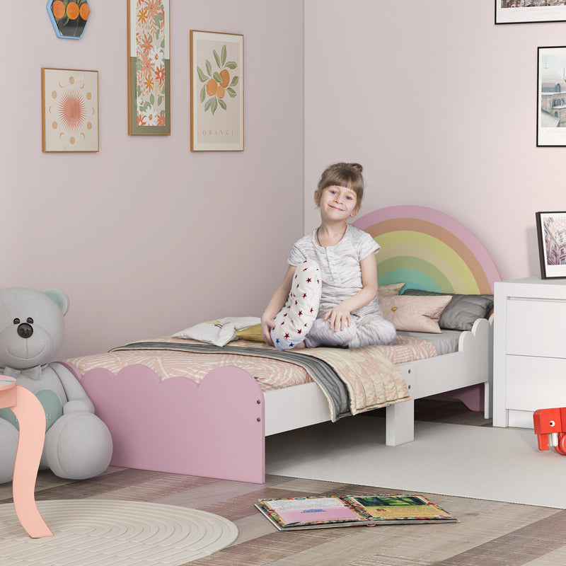 Lettino per Bambini 3-6 Anni con Sponde Laterali Anticaduta 143x74x66 cm in MDF Bianco e Rosa