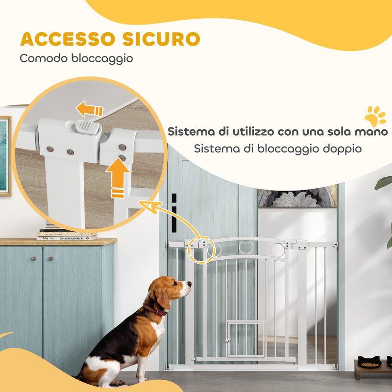 Cancelletto di Sicurezza per Animali con Estensioni 76-104 cm Porta per Gatti Bianco 
