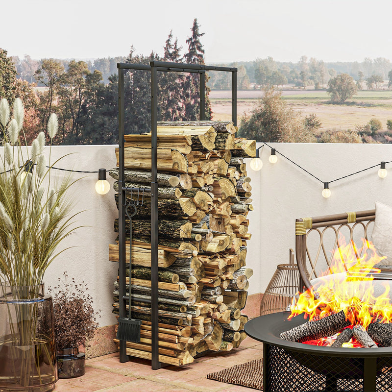 Portalegna per Camino da Interno ed Esterno Regolabile 40-65x25x100-150 cm in Metallo Nero 