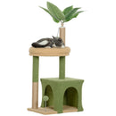 Albero Tiragraffi per Gatti con Casetta Lettino e Palline  44x30x98 cm Verde e Marrone  