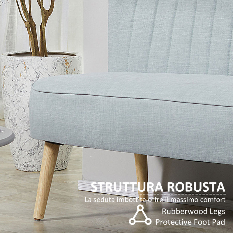 Divano 2 Posti 117x56.5x77 cm in Tessuto con Gambe in Legno Verde Chiaro 