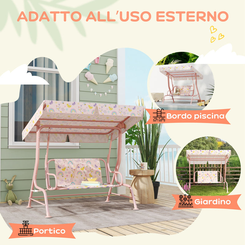 Dondolo per Bambini da Giardino a 2 Posti 112x75x120 cm a 2 Posti con Cinture di Sicurezza Rosa   
