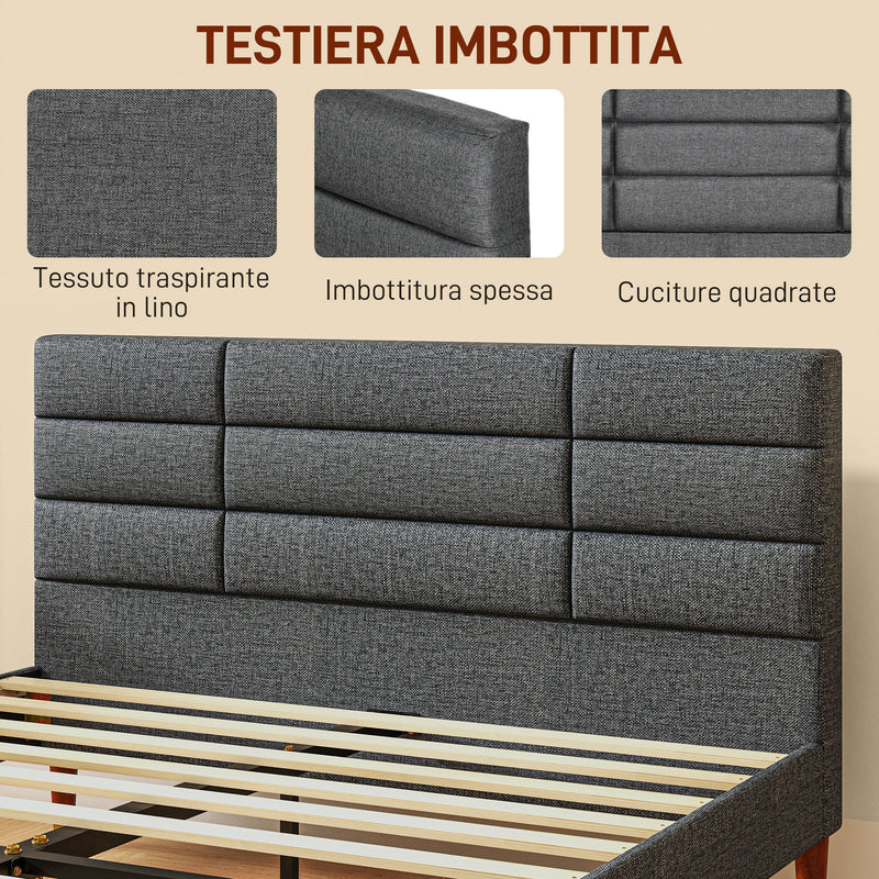 Struttura Letto Matrimoniale con Testiera 141x207x88 cm in Tessuto effetto Lino Grigio  