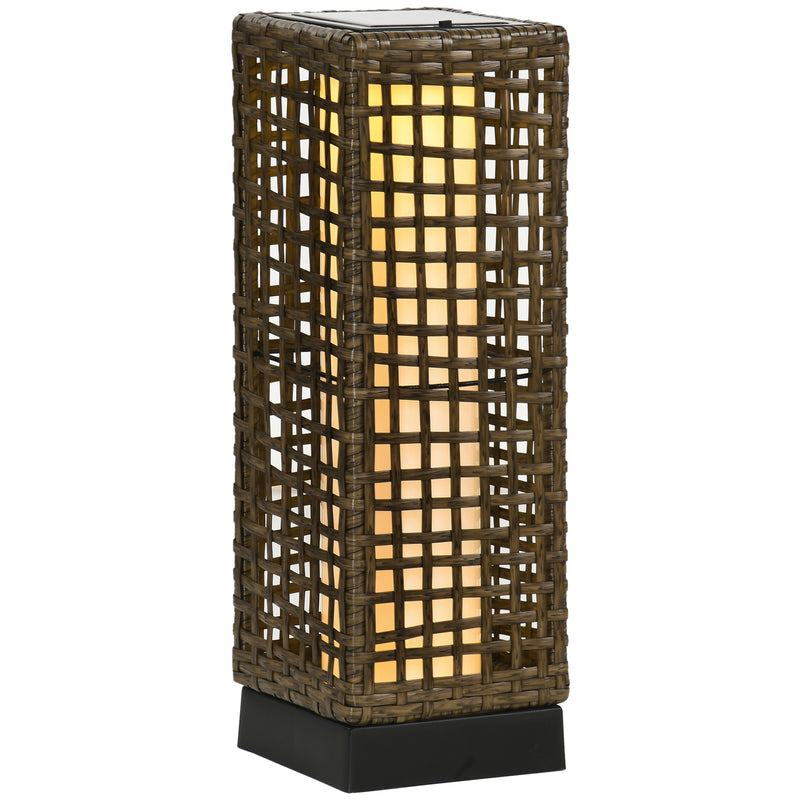 Lampada Solare da Giardino con Pannello di Ricarica 15,5x15,5x46 cm in Acciaio e Rattan Nero e Marrone